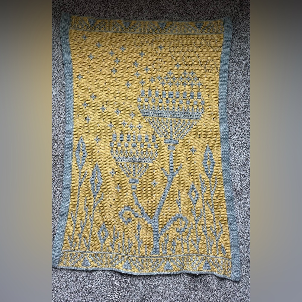 Yellow and Gray Handmade Knitted Blanket
